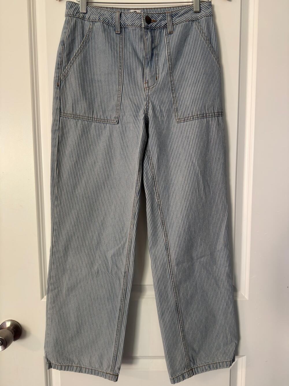 Sisstrevolution Striped Wide Leg Carpenter Jeans Denim Utility Pants Womens 26
